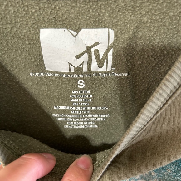 Army Green MTV Coral Blue Water Color Sweatshirt Size Small - Picture 2 of 3